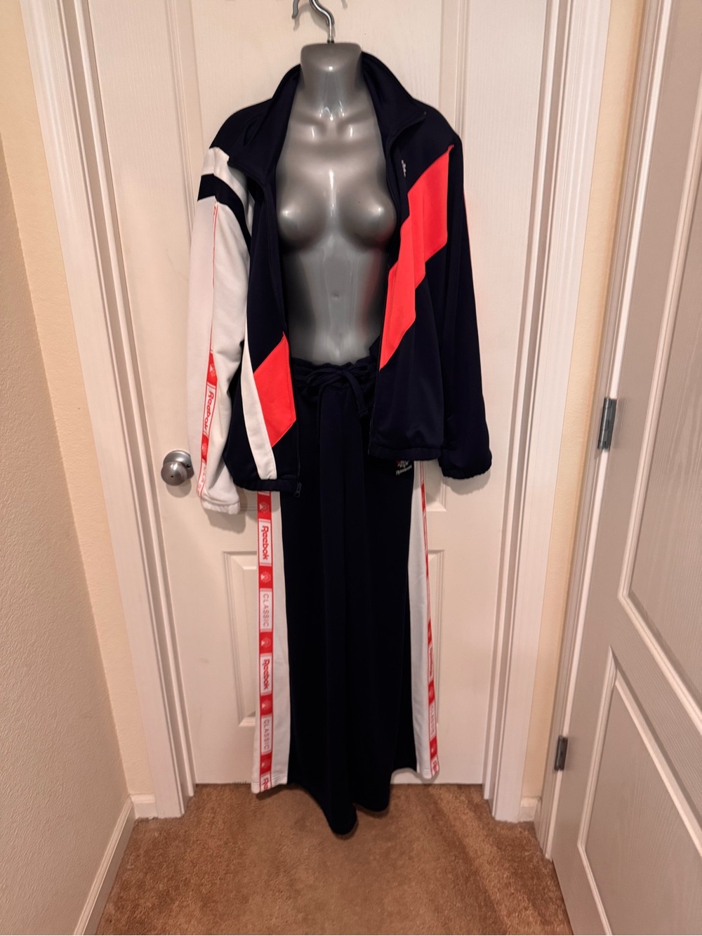 Reebok Navy, White & Coral Colorblock Bomber Jacket